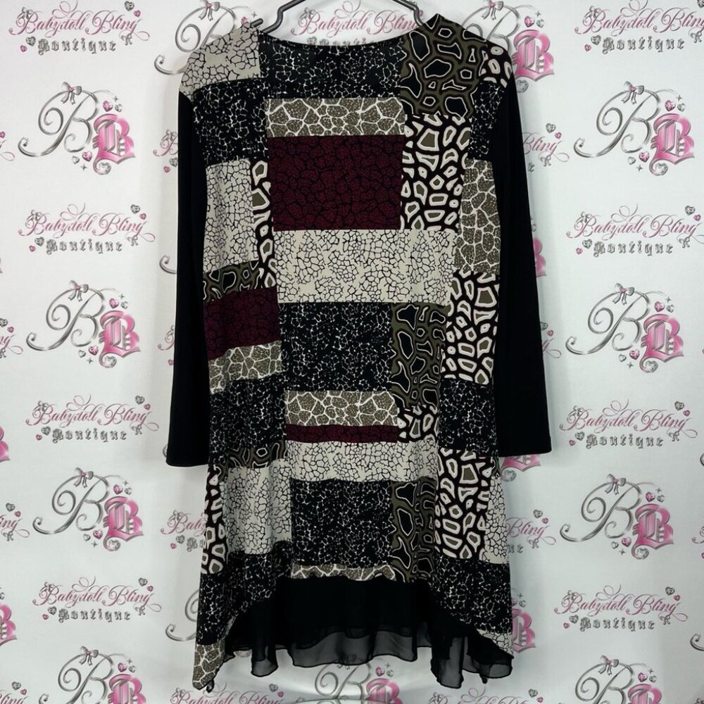 Style & Co. Dress ruffle frilly hem animal print Black and Red Patchwork Tunic - Picture 2 of 7